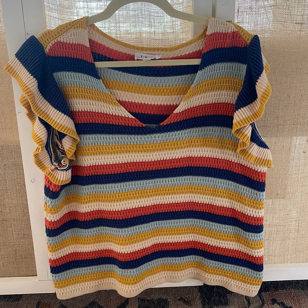 THML Multi Stripe Flutter Sleeve Knit Top